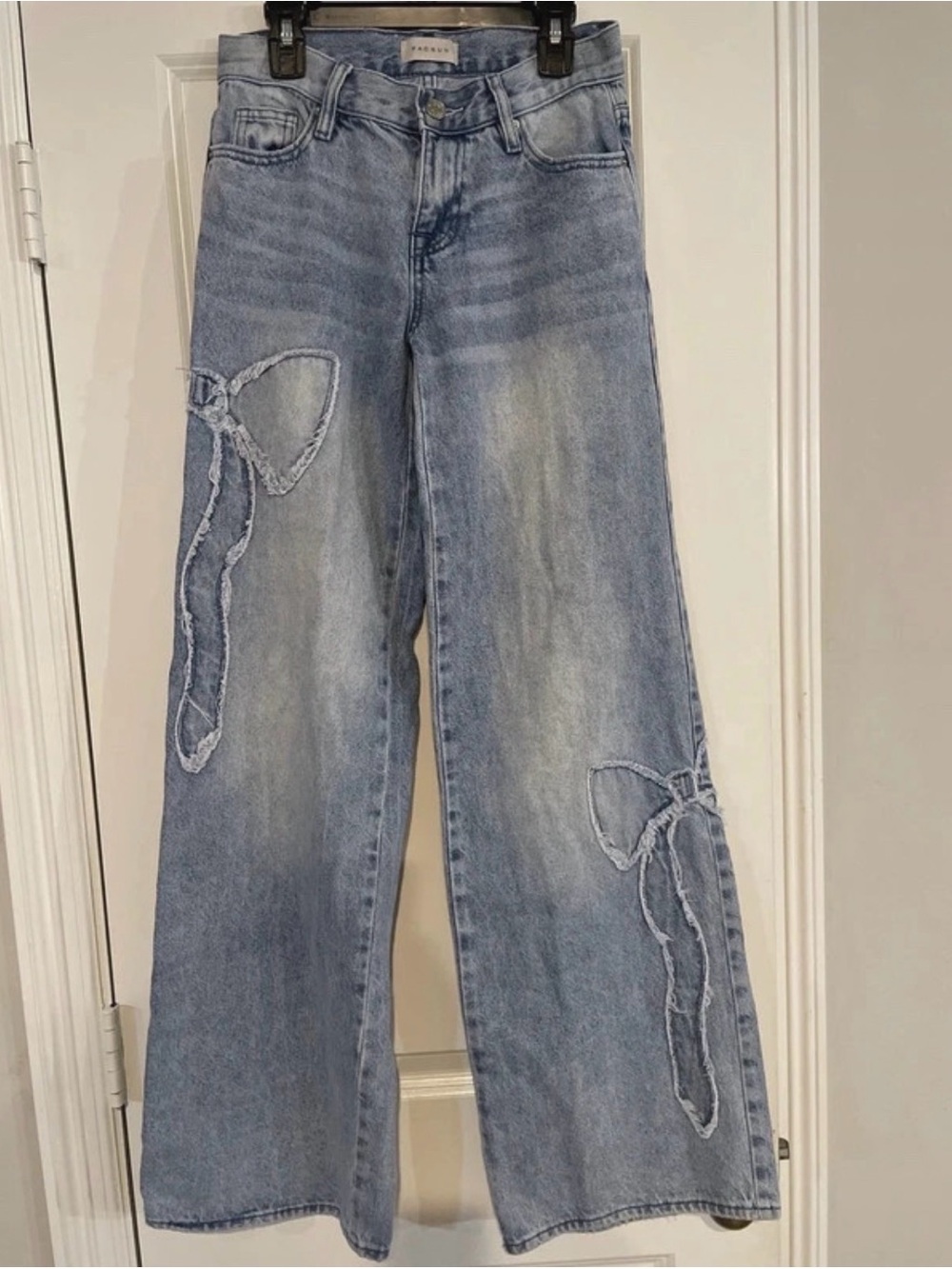 PacSun Light Blue Wide-Leg Jeans with Bow Appliqués